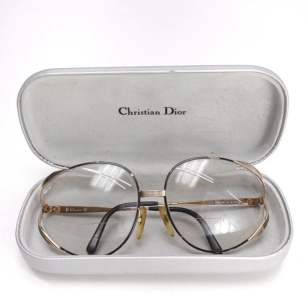 Christian Dior STRIA 2387 Vintage Oversized Round Gold Black Eyeglass Frames‎